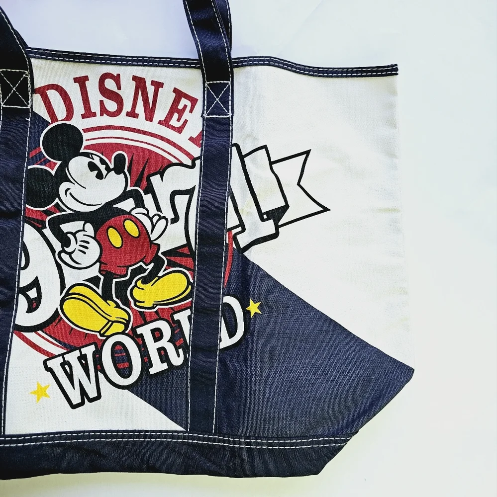 Disney Parks Tote Bag Disney World Mickey Mouse 1971 Cream Blue Canvas